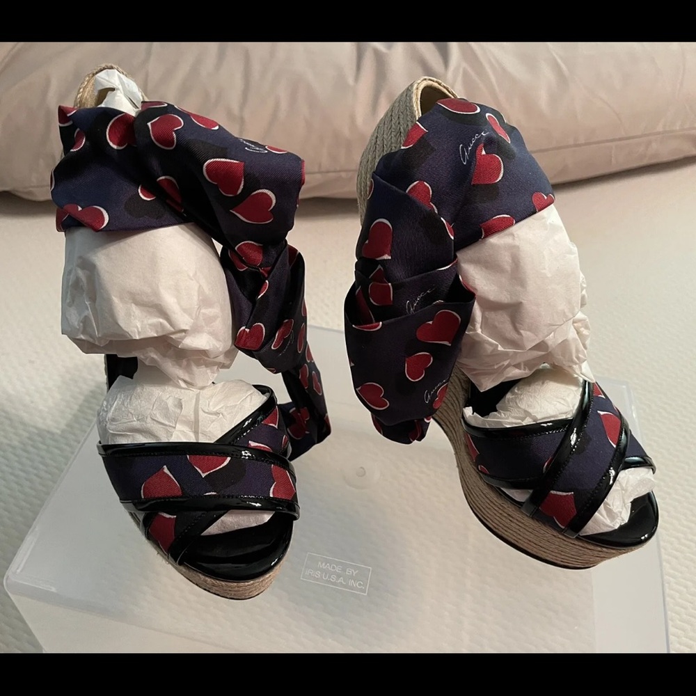 Gucci wedge sandals espadrille heart print size 37 - Picture 2 of 10